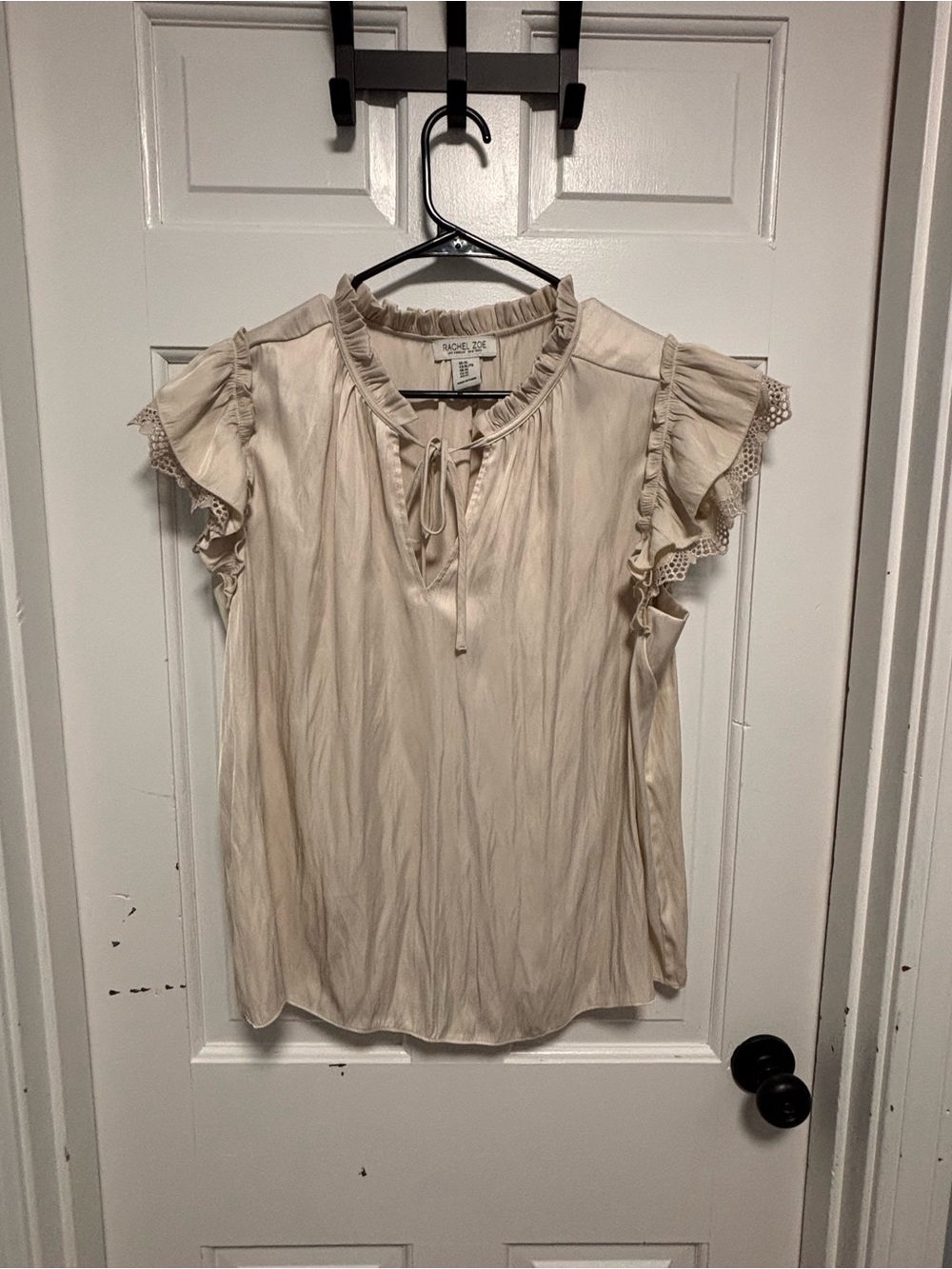 Rachel Zoe Cream Ruffle Sleeve Tie-Neck Blouse